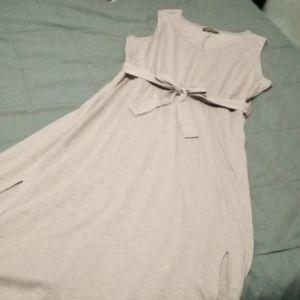 Reborn Boutique Dress Sleeveless Light Cocoa Brown Side Zip Belt Pockets Large